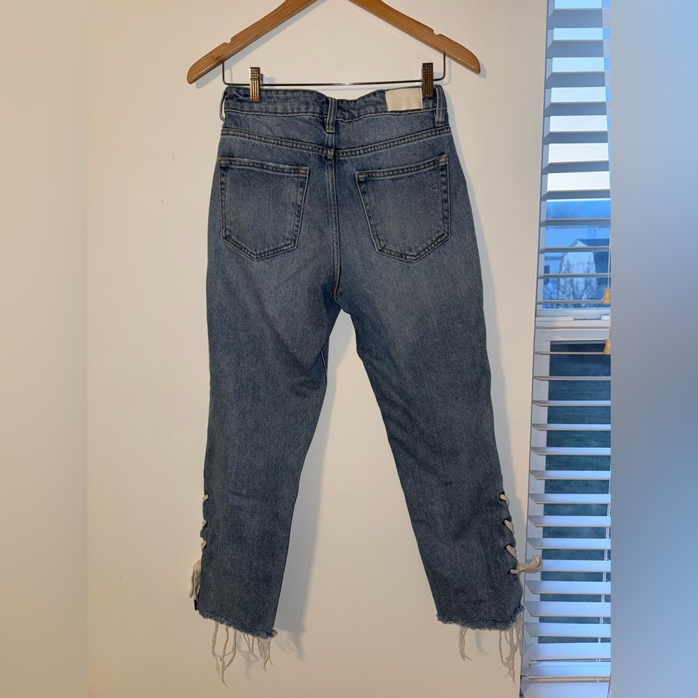 Hidden Lace Up Denim Straight Leg Jeans Size 26 - Picture 10 of 16